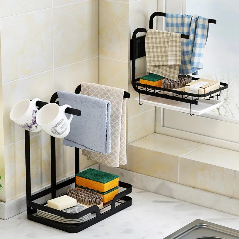 Foldable plastic kitchen storage rack in new Chinese style for wall or countertop rag draining