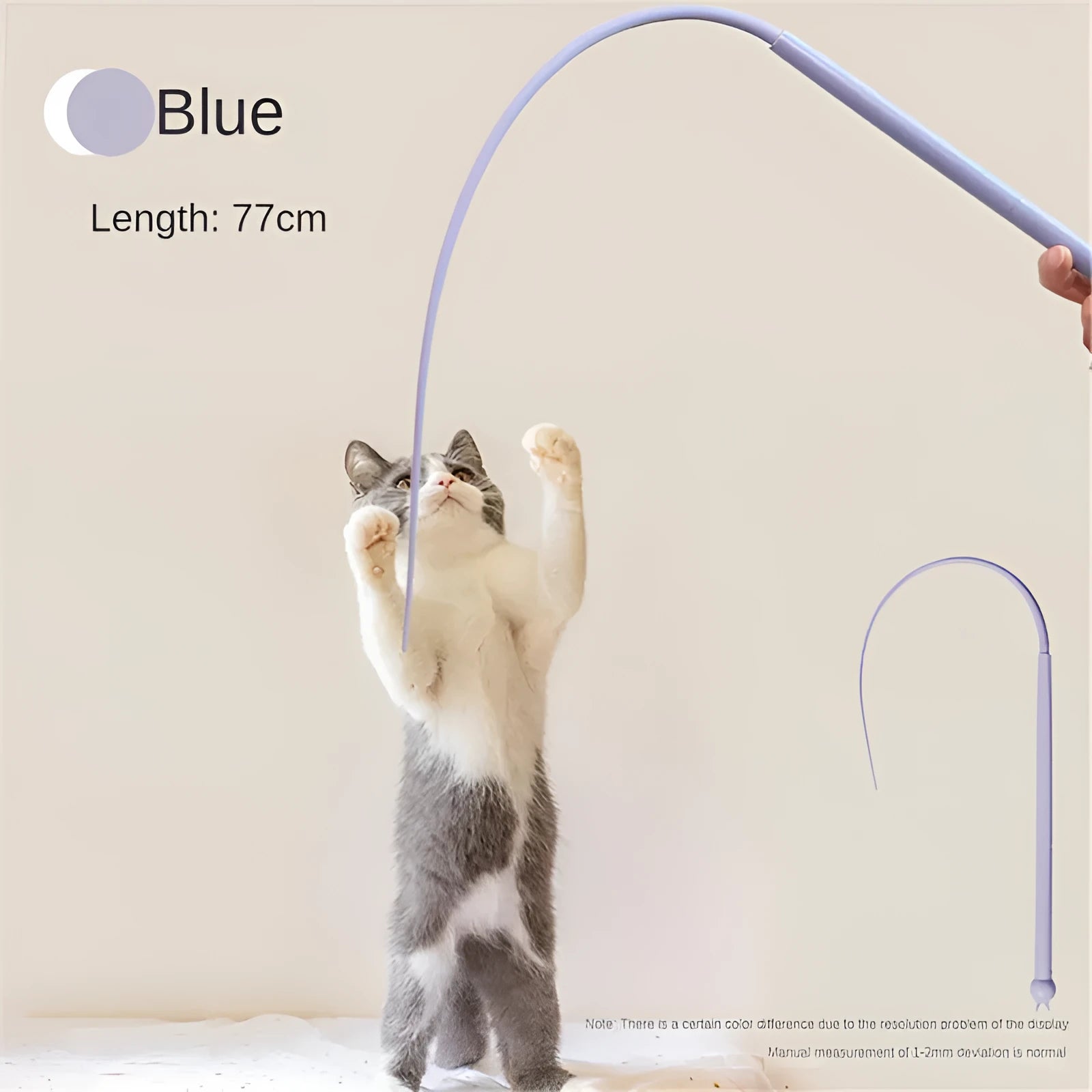 Simulated mouse tail cat toy with long flexible silicone tail and cat head design