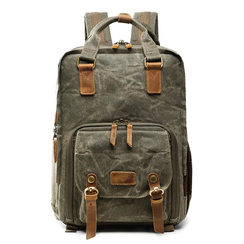Canvas SLR digital backpack in khaki with waterproof and anti-seismic protection for home storage