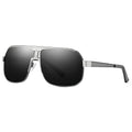 Large frame unisex sunglasses with alloy glasses frame, shown in black silver, black, golden red, and gun silver colour options