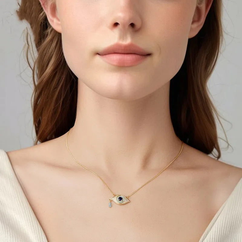 925 sterling silver devil's eye necklace in gold and silver electroplated finish with adjustable chain