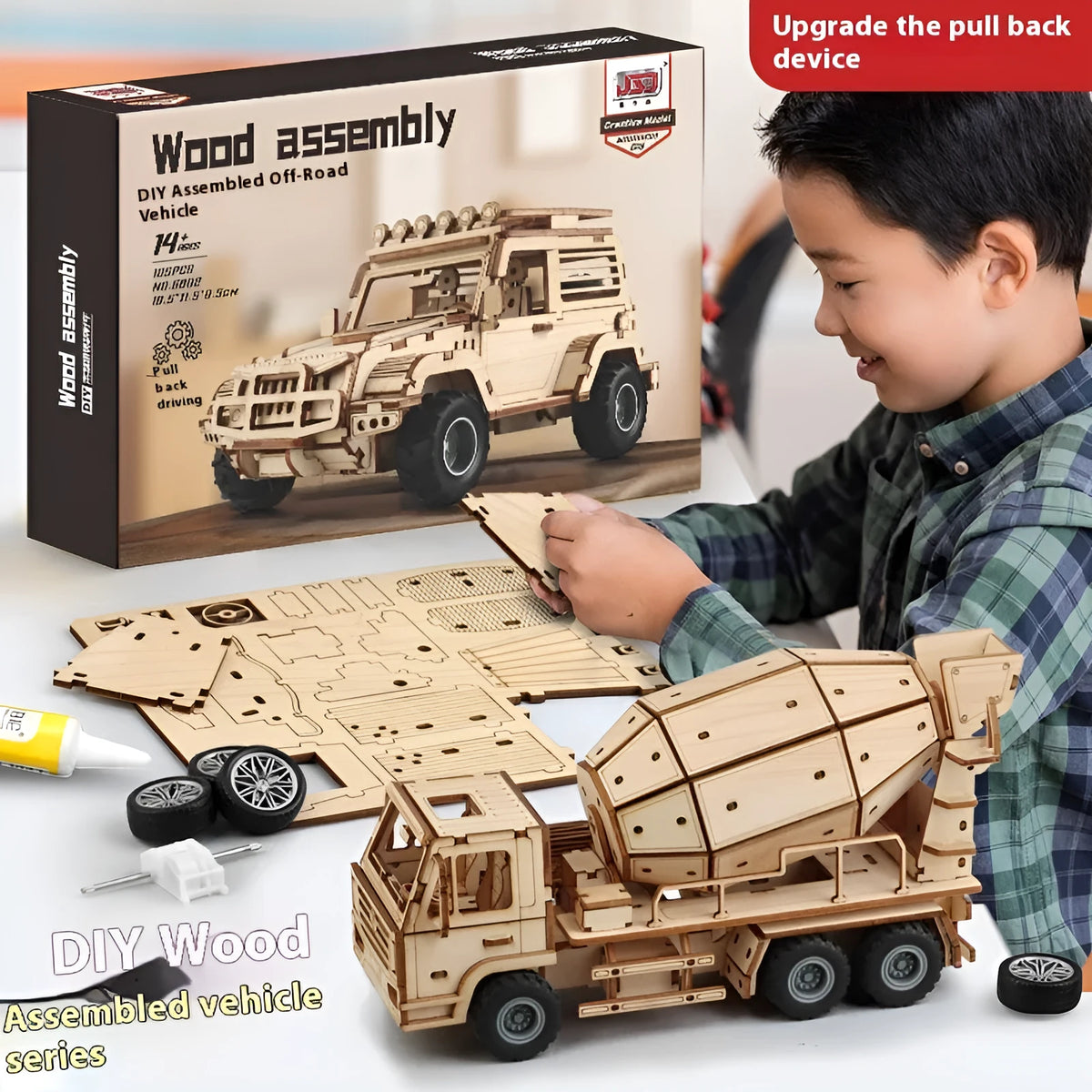 Wooden assembled toy car DIY model engineering vehicle fire truck for children 4-6 years colour box