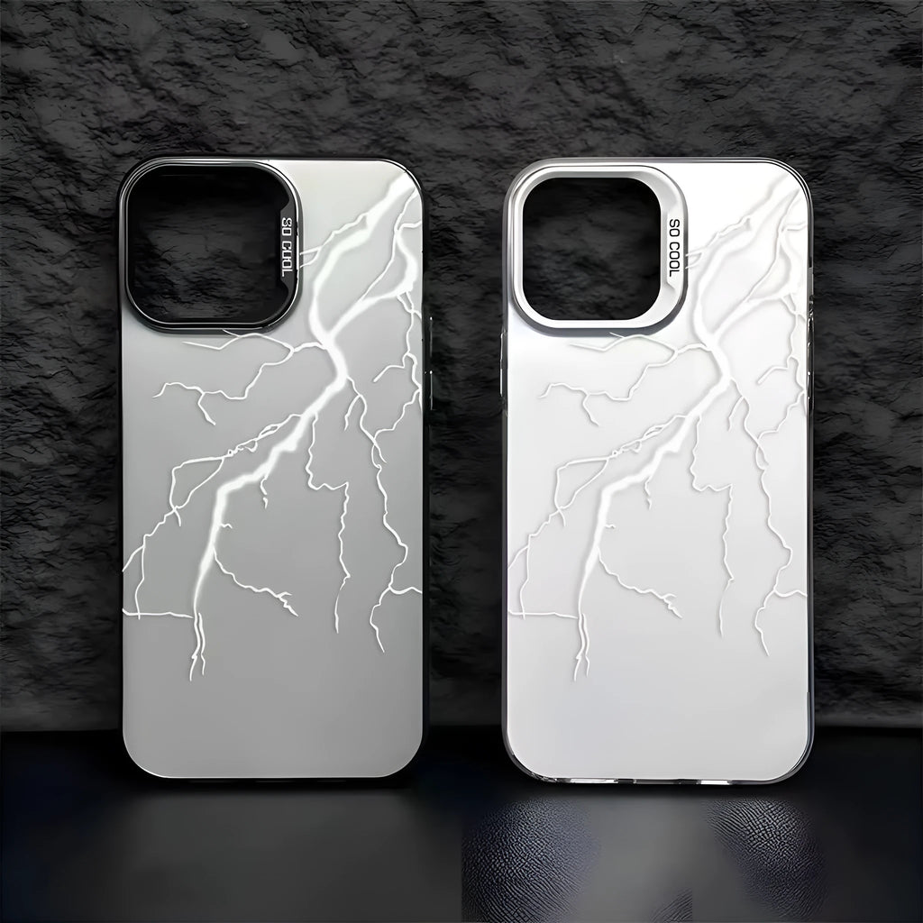 Silver Lightning hard PC frosted phone case in Black for iPhone, with laser stereo pattern and cutouts for camera and ports