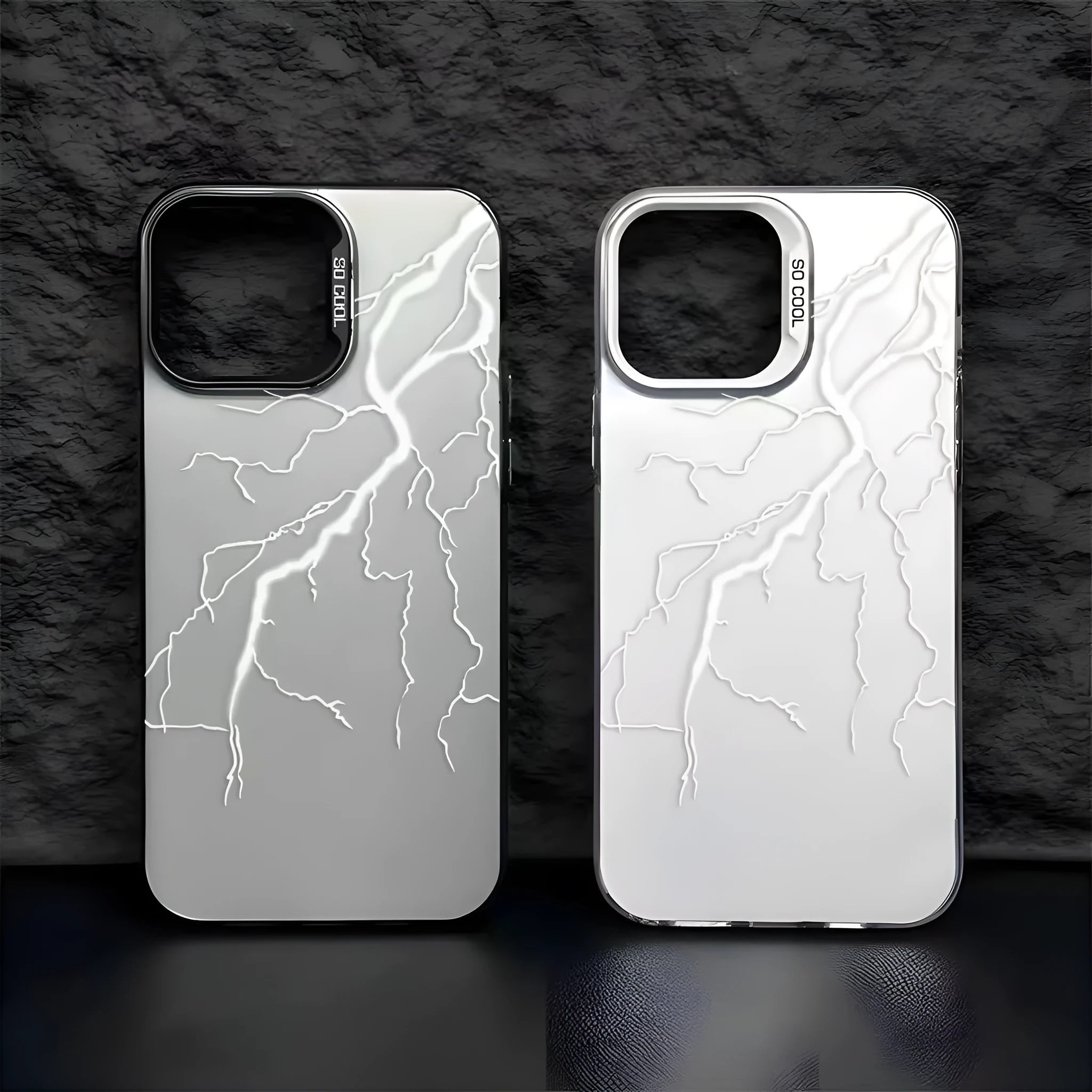 Silver Lightning hard PC frosted phone case in Black for iPhone, with laser stereo pattern and cutouts for camera and ports