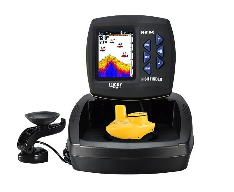 Wireless sonar fish finder with 3.5 inch colour display, 125Khz sonar, and bracket for outdoor fishing in muddy water