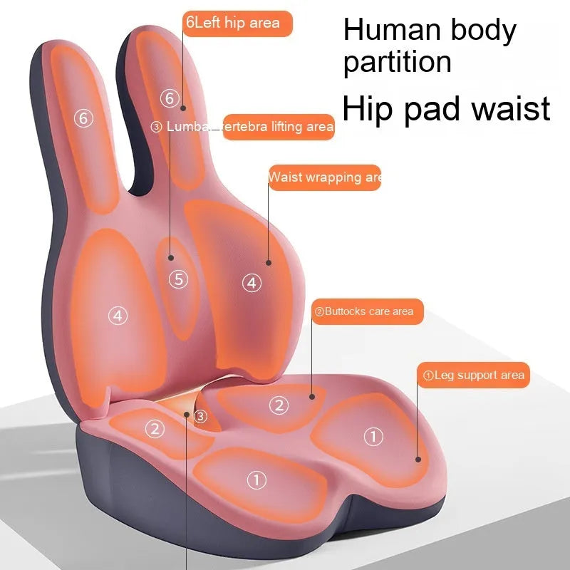 Car seat cushion and lumbar support set in five colour options including black, grey, pink, green and brown