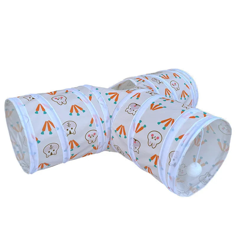 Foldable suede cat tunnel with three channels, available in T-shape, Y-shape, blue, red and rainbow styles