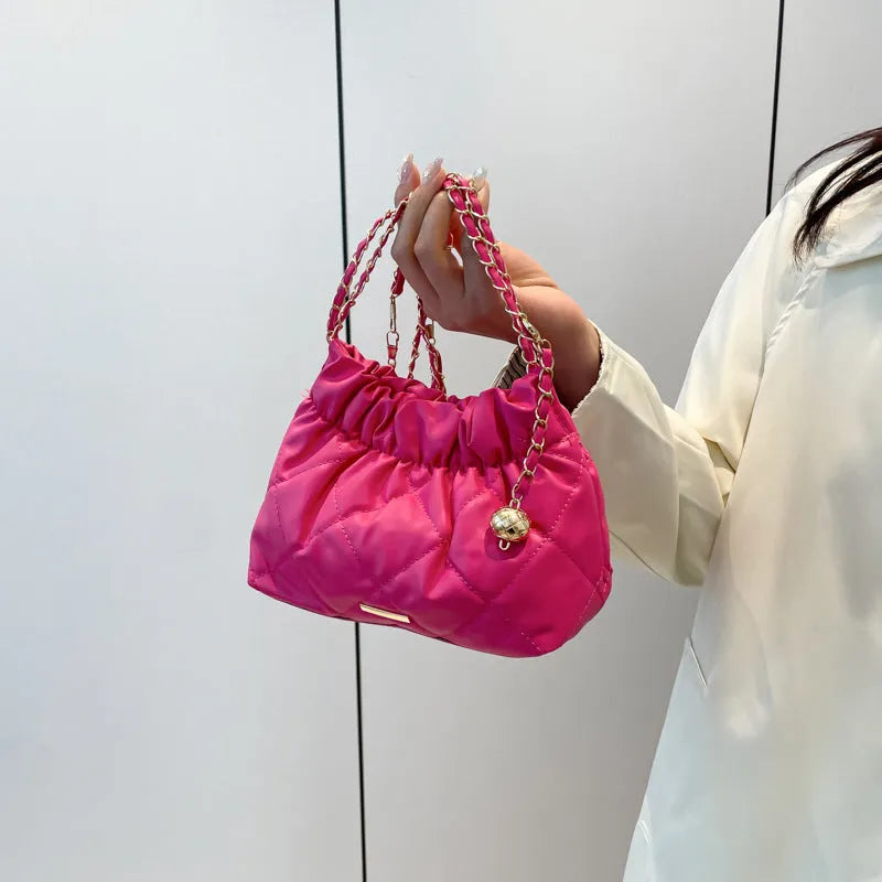 Diamond embroidery thread women's chain shoulder bag in PU leather bucket shape