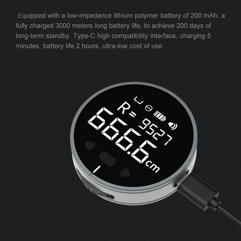 Black digital electronic measuring ruler with 1.8 inch VA LCD display on a flat surface