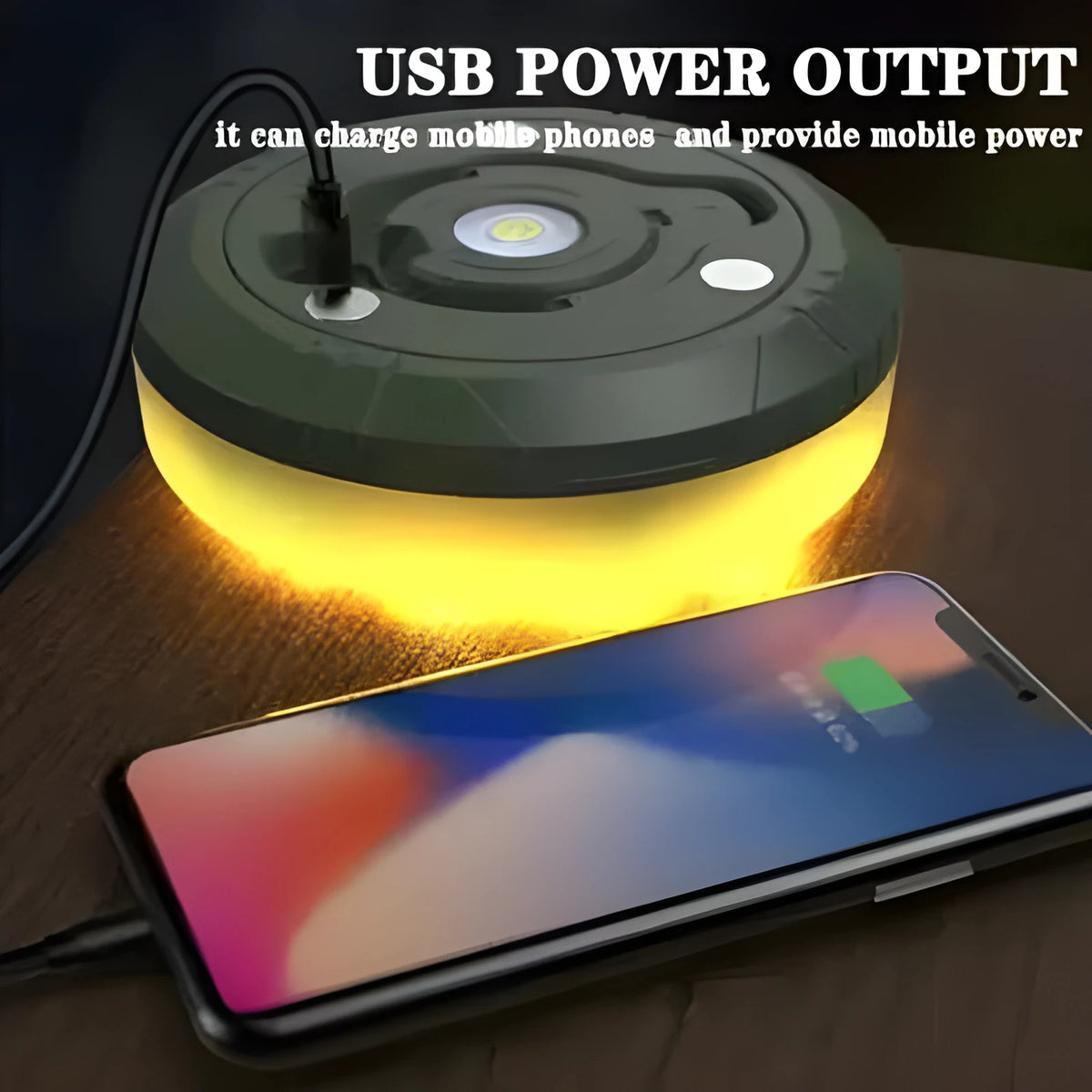 Charging multifunctional camping lantern with warm or colourful light, available in 8m, 10m, and 20m lengths.