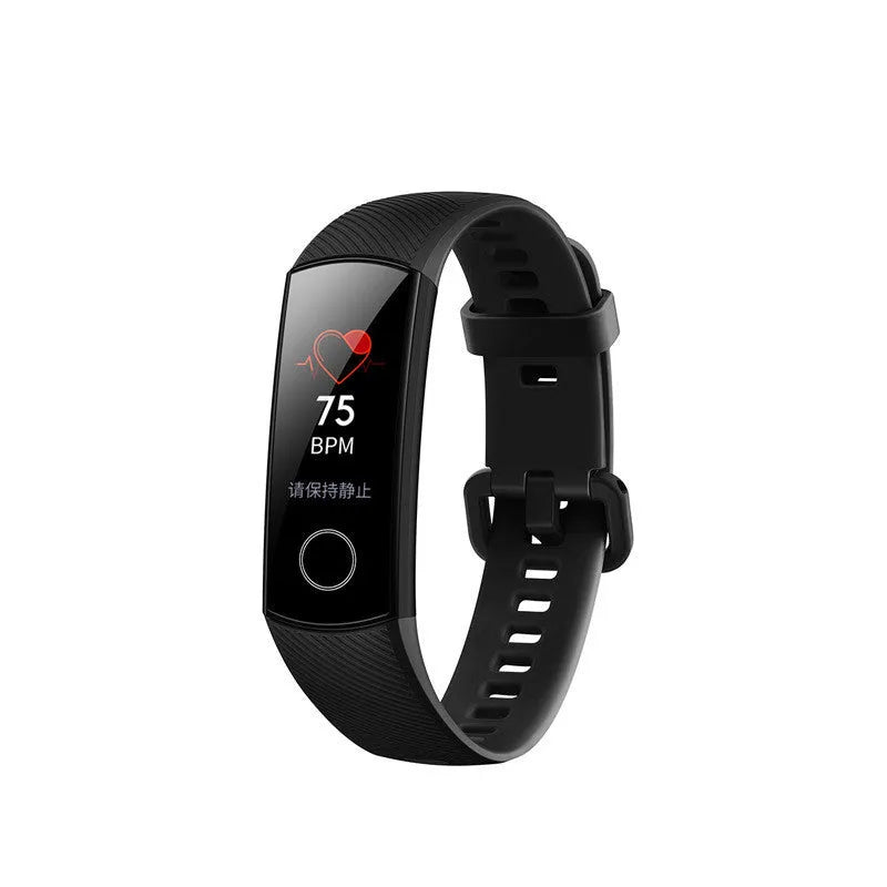 50m waterproof heart rate sleep bracelet with silicone strap in black, blue, and pink colours