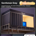 Grey polyester bed curtain with integrated mosquito net for 0.9m beds with light blocking sides