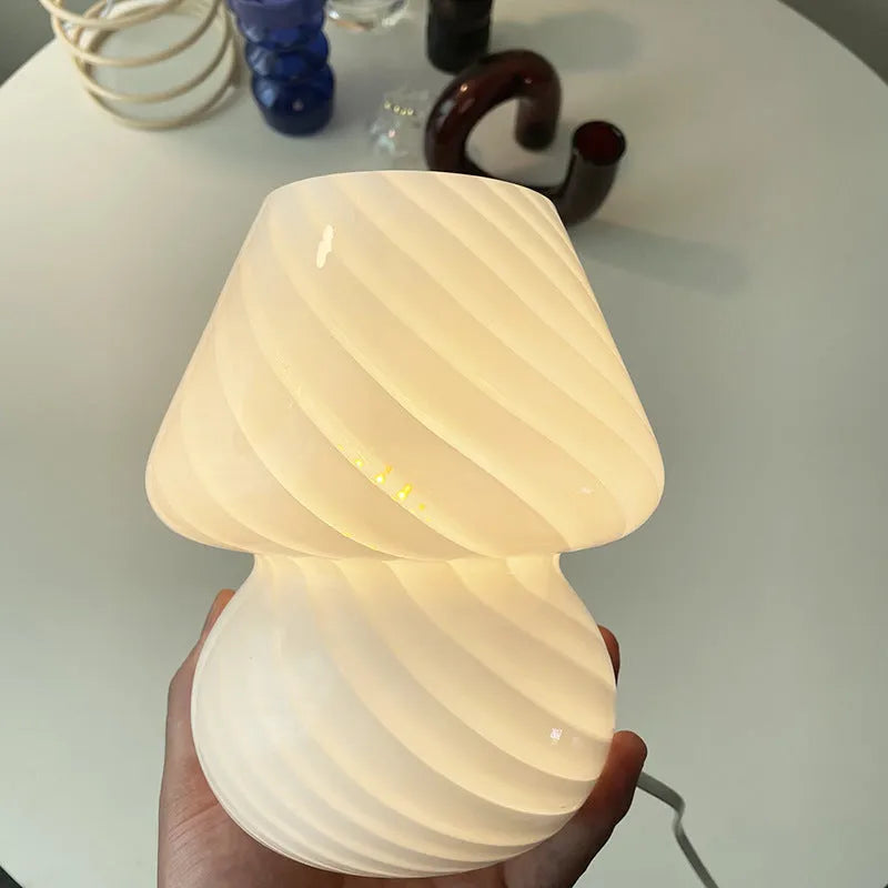 Hand-blown glass bedside lamp with bubble design USB powered warm LED bulb 19cm
