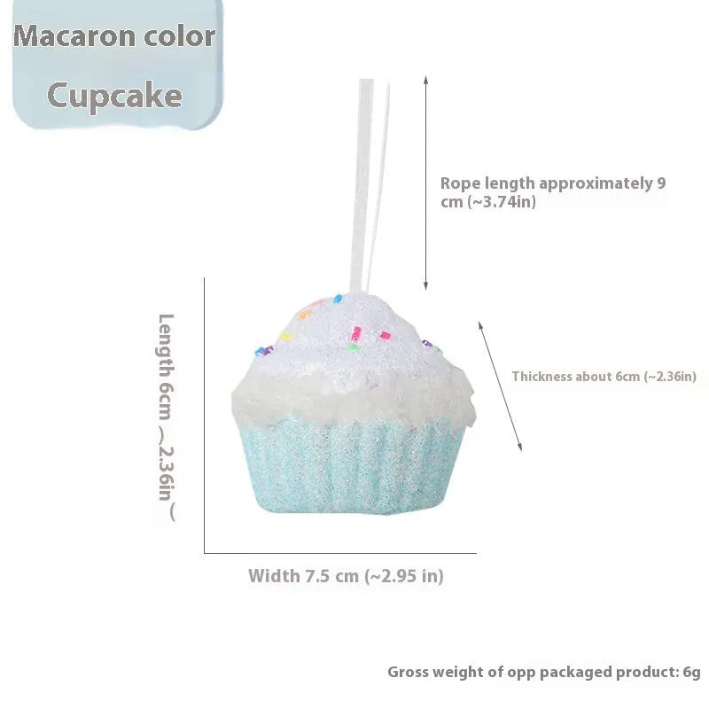 Foam Christmas macaron colour series pendant in ice cream shape, pink colour, hanging on a Christmas tree branch