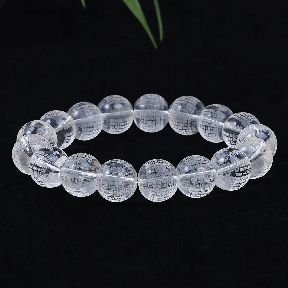 10mm glass prayer beads engraved with Heart Sutra text for Buddhist meditation