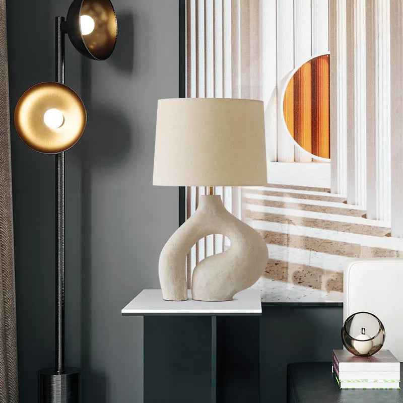 Modern minimalist Nordic table lamp with resin base, cloth cover and 30x45cm size for living room or bedside