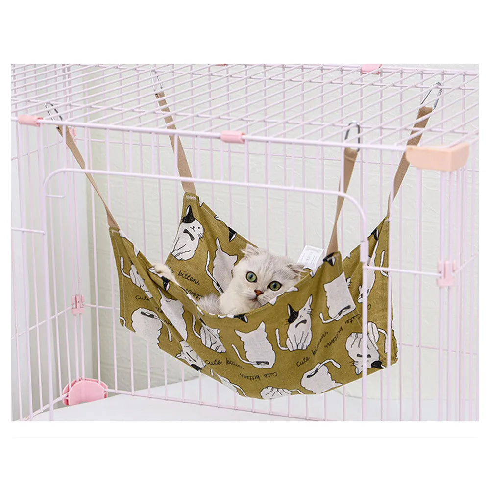 Cotton linen cat hammock bed measuring 47x47cm with hanging hook in multicolour design