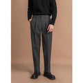 Men's straight leg trousers in black, dark grey, khaki, and brown colours