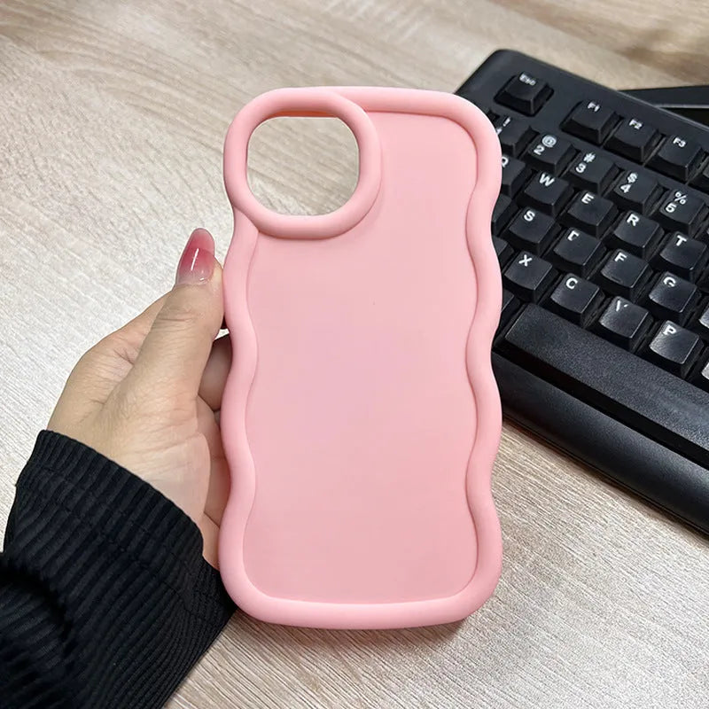 Macaron big wave silicone phone case for iPhone 16 Pro in light greenish blue with frosted finish