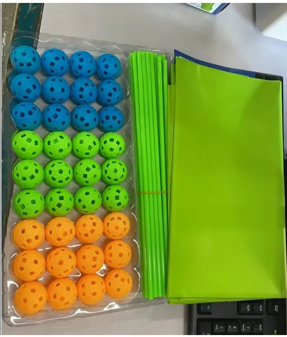 Luminous children's fort building kit with plastic sticks and connector balls for constructing castles and play tents