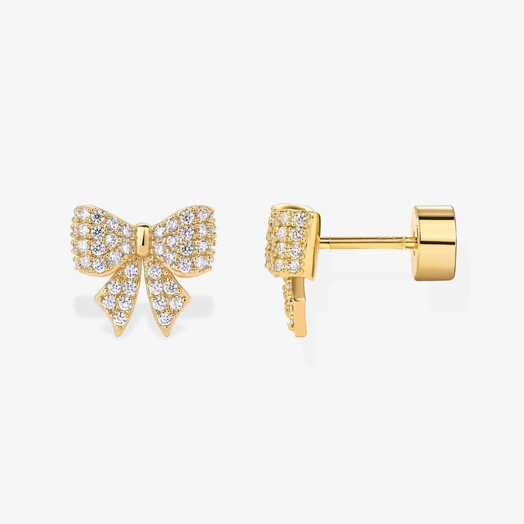 Electroplated 18K gold flower zircon ear studs on stainless steel, unisex old money style, gold and steel colours