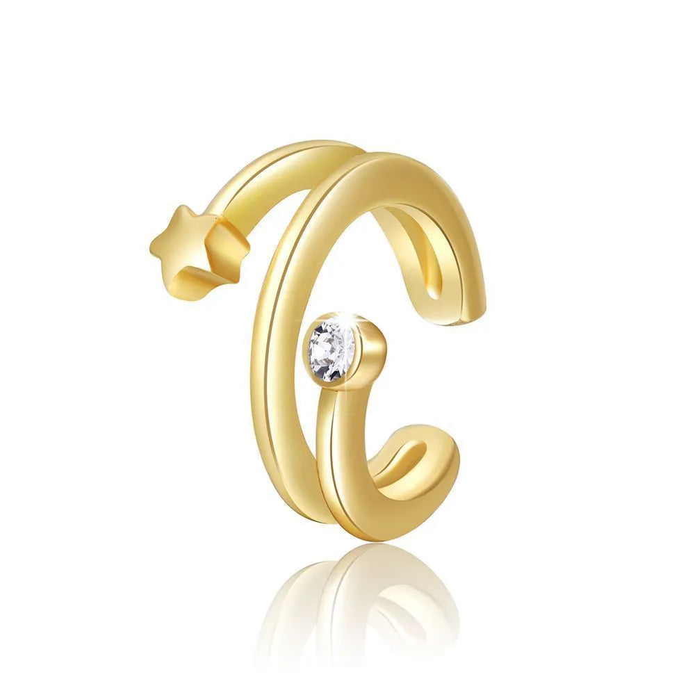 15-piece gold metal clip-on earring set with geometric round and ring shapes