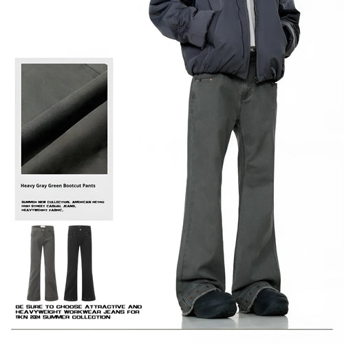 American retro straight-leg skinny jeans in cotton with horn-style leg opening and zipper fly