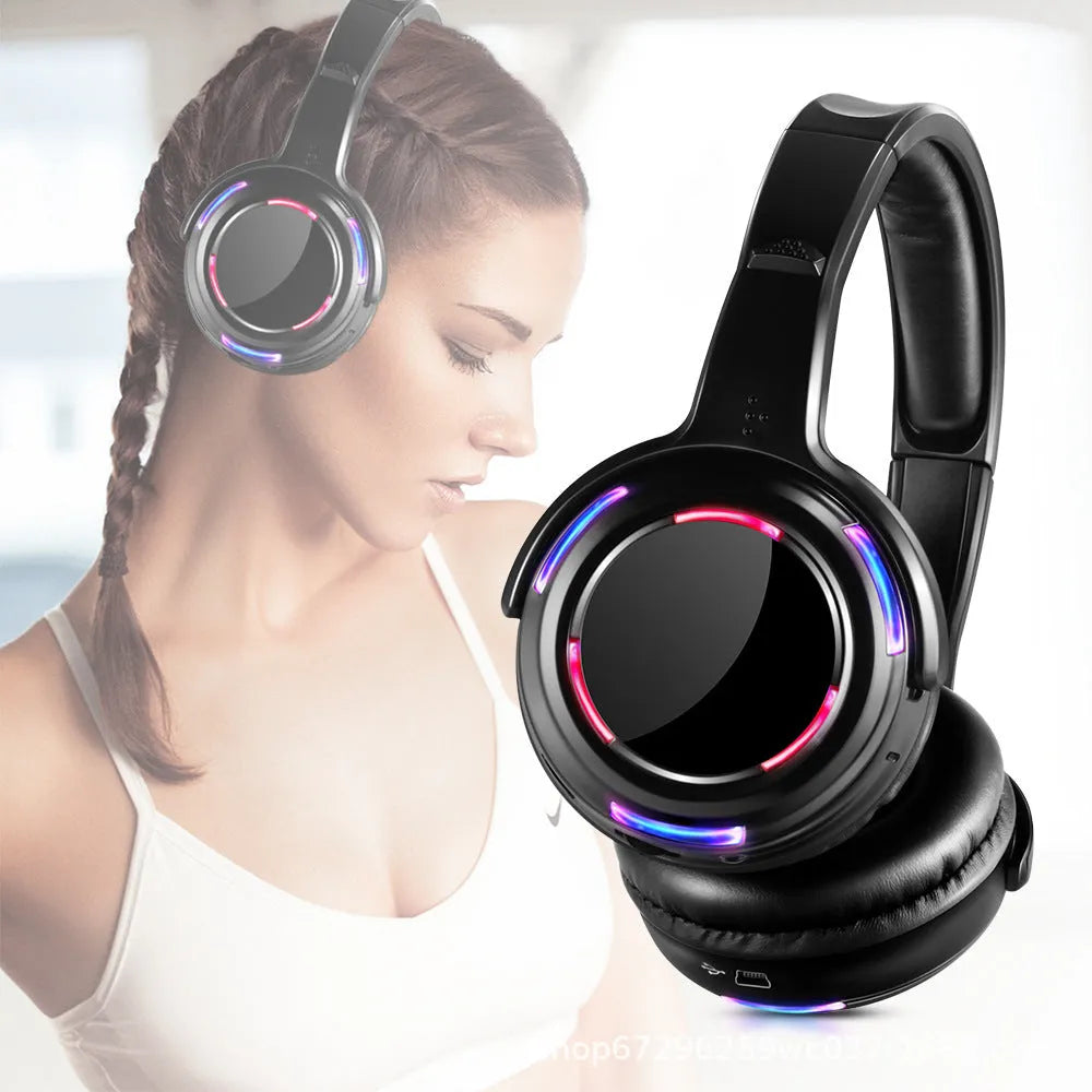 Black wireless silent disco headphones with over-ear design and a 3m cable.
