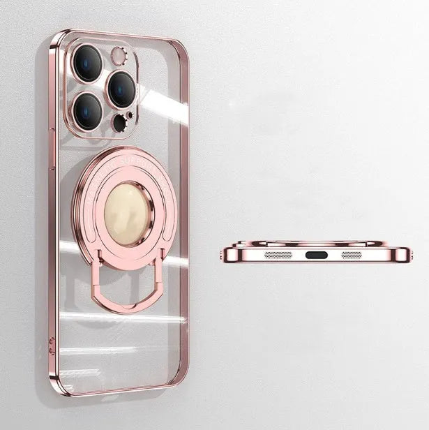 Electroplated magnetic iPhone case with extended pull rod bracket in dark purple colour