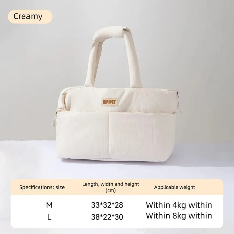 Dog car seat pet carrier in beige for small breeds up to 10 pounds with safety leash and centre console fit