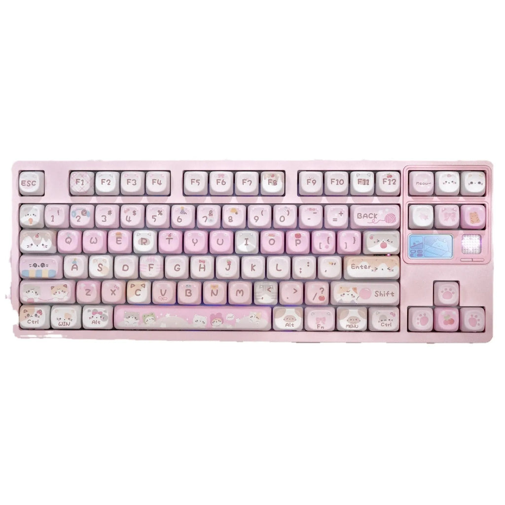 Pink MOA height mechanical keyboard keycaps with cartoon artwork on all five sides