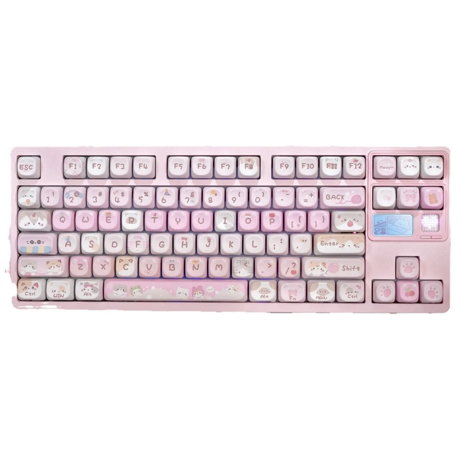 Pink MOA height mechanical keyboard keycaps with cartoon artwork on all five sides