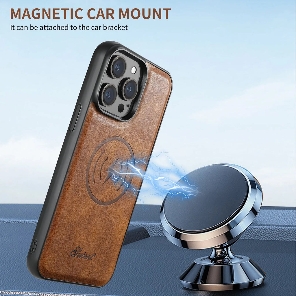 Magnetic MagSafe silicone iPhone case with built-in card holder in black oil wax finish