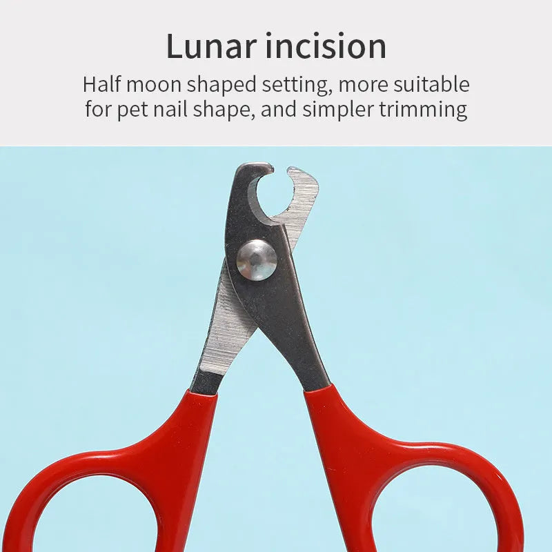 Pet nail clippers with stainless steel blades and coloured plastic rubber handle for dog cat grooming