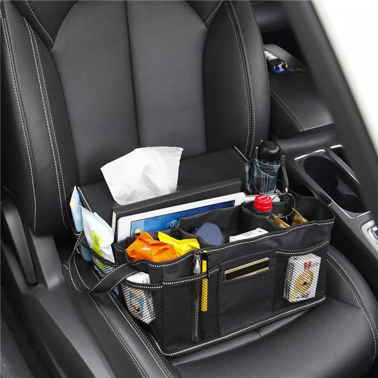 Black oxford cloth car trunk storage box with carry handle, 33cm dimensions