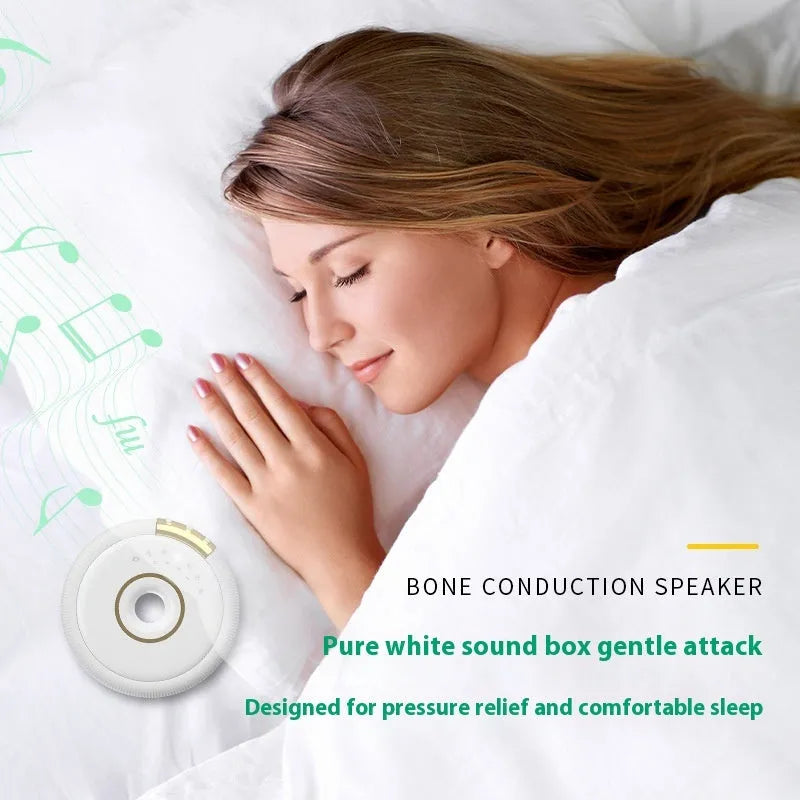 Bone conduction Bluetooth speaker mini white noise machine in white, black, or pink finish, 80mm square