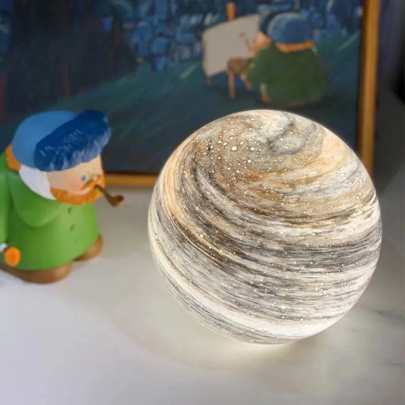Glass planet night light in Blue Planet and Earth Planet colours, 120mm and 150mm, USB bedside decoration