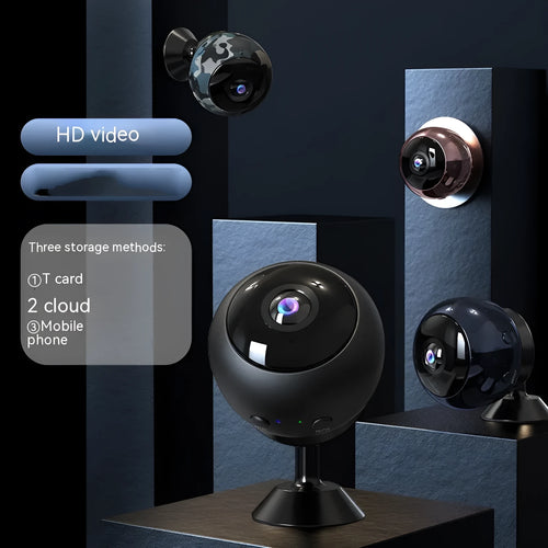 1080p wireless WIFI security camera with ABS housing and USB cable for power.