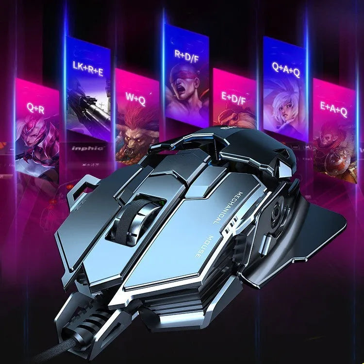 Forerunner MK500 wired gaming mouse in metallic black with metal-weighted 144g body and 7 programmable keys