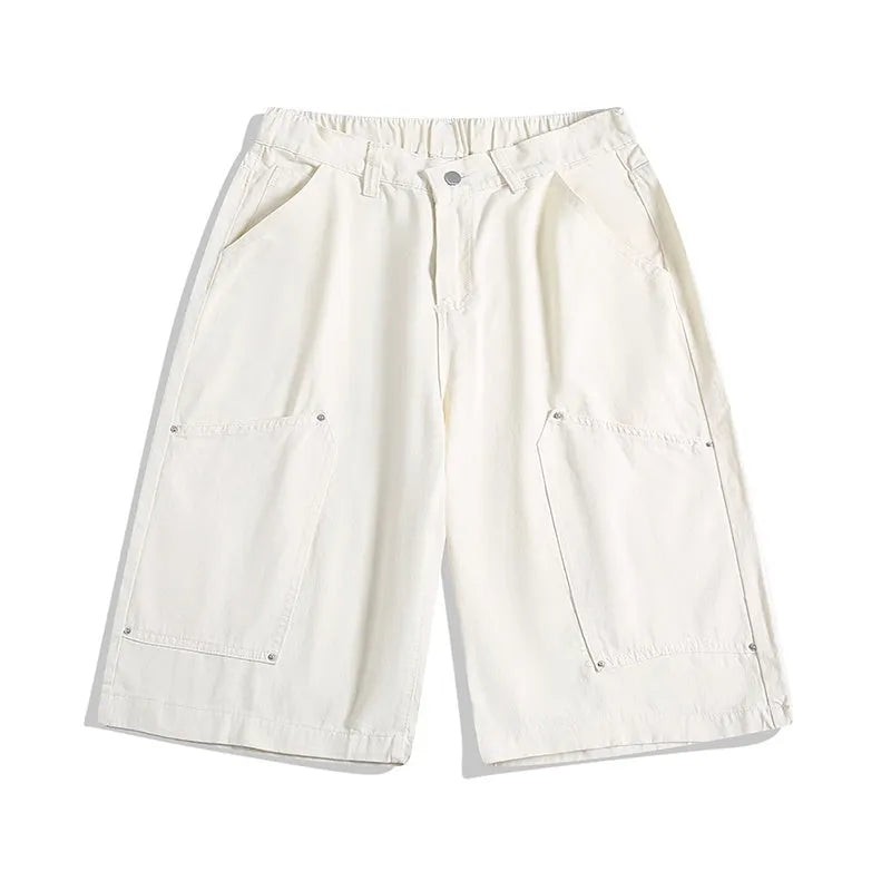 Women's cropped wide-leg shorts in apricot colour with workwear styling and micro-elastic fabric