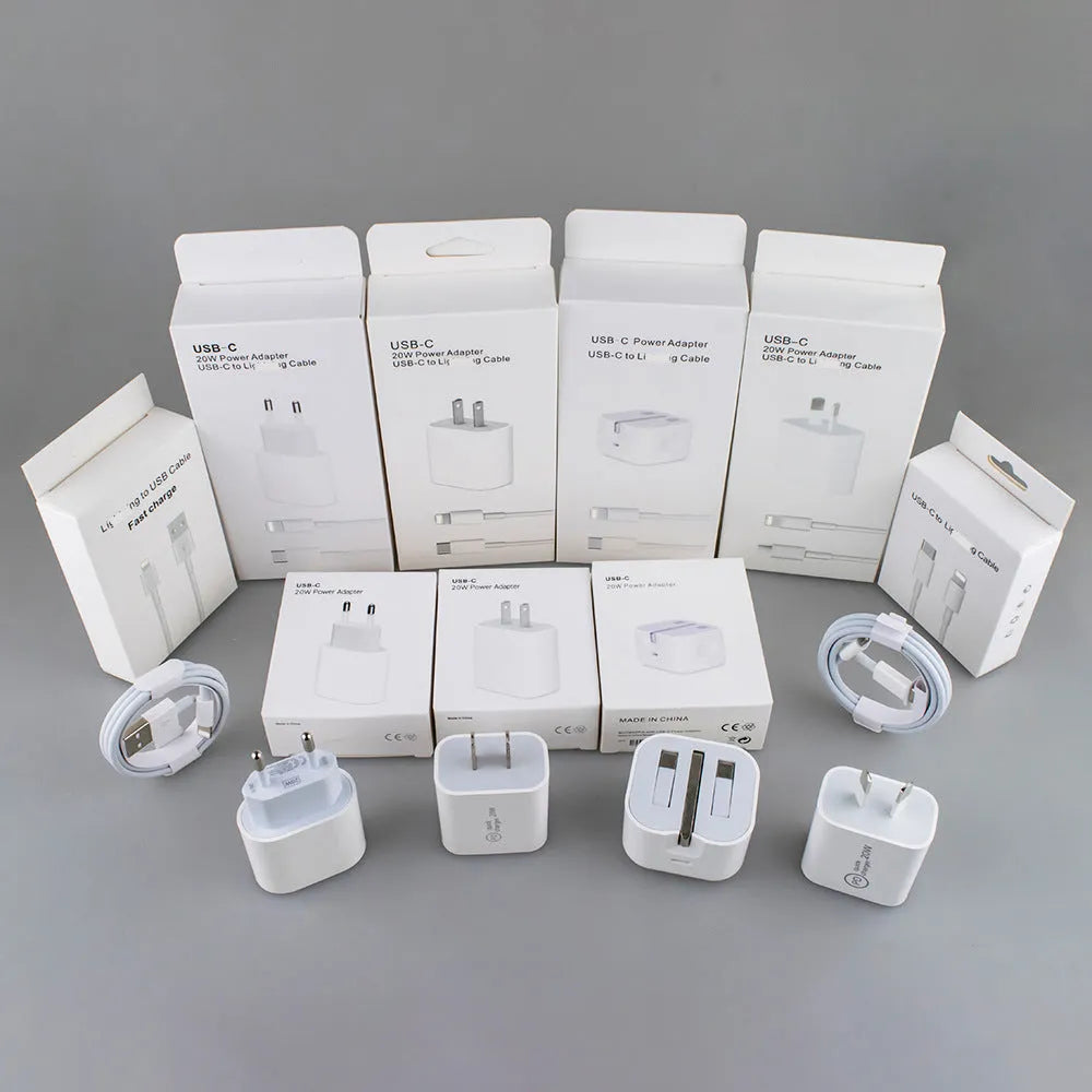 White 20W USB Power Delivery charger with Type-C port and multiple international plug options
