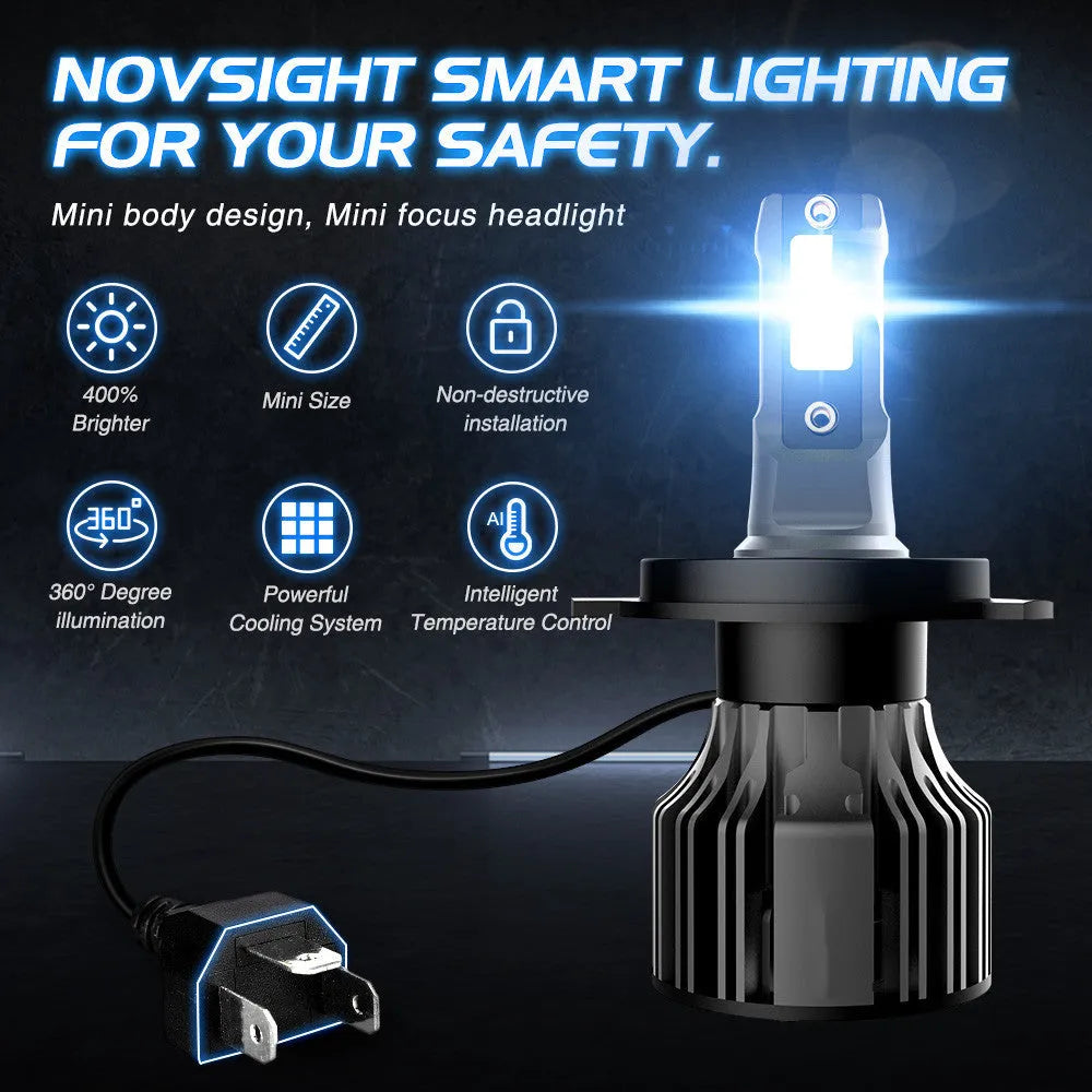 6000K white LED car headlight bulb with adjustable chuck and compact mini-size design