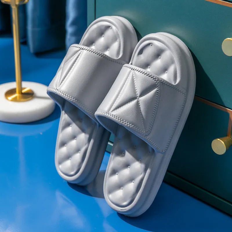 EVA bathroom slippers with thick sole in multiple colour options showing non-slip texture