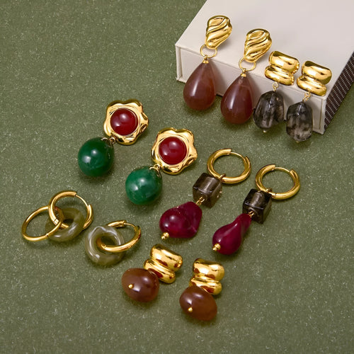 Antique style resin earrings geometric quadrilateral electroplated finish women eight colour options