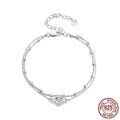 Women's sweet style 925 sterling silver bracelet with heart-shaped pendant on adjustable chain