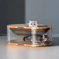 White and transparent Diamond 2-in-1 cat nest tunnel toy with integrated scratch board, dimensions 58x45x23cm.