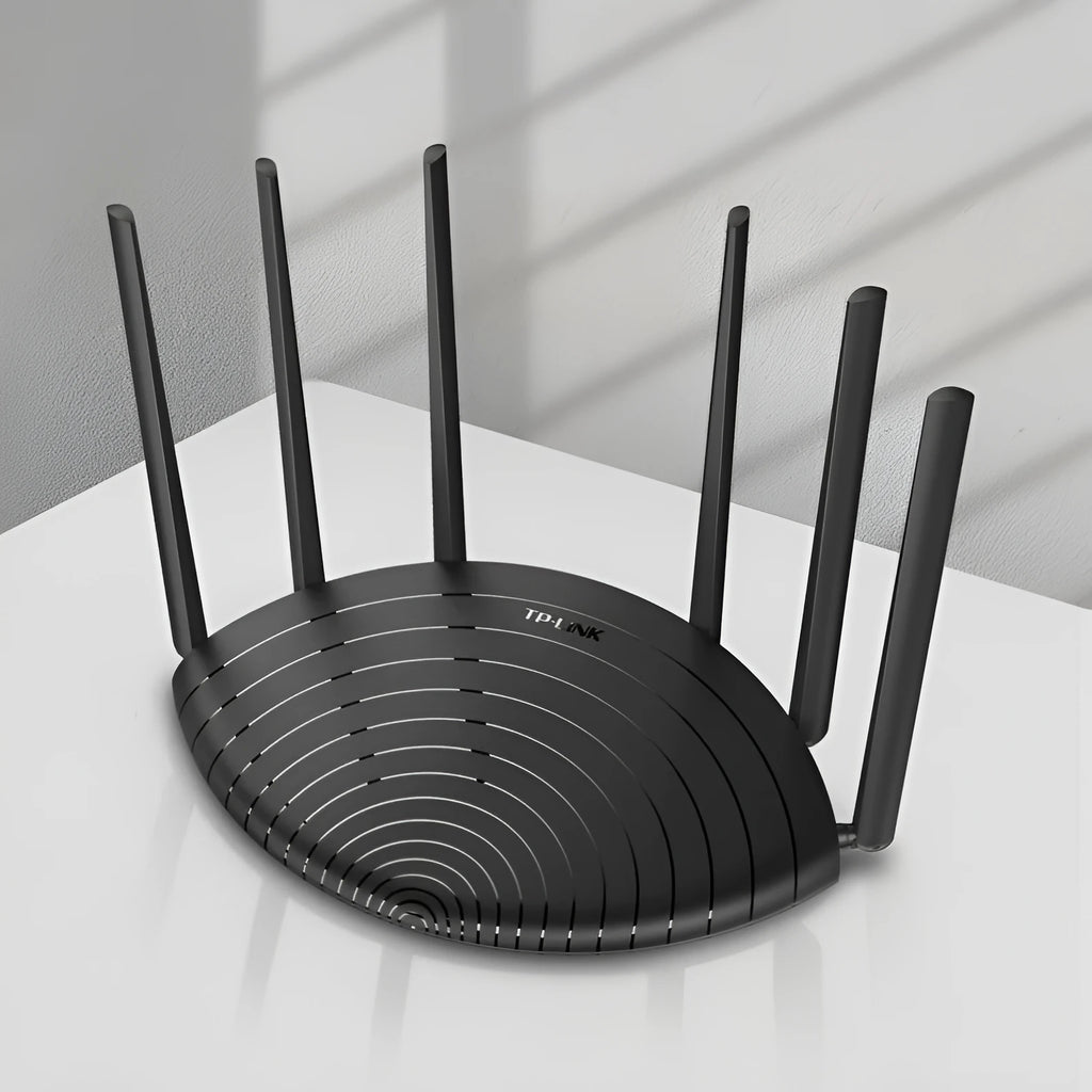 TL-WDR7661 AC1900 Gigabit wireless home router with antenna showing front panel and ports.