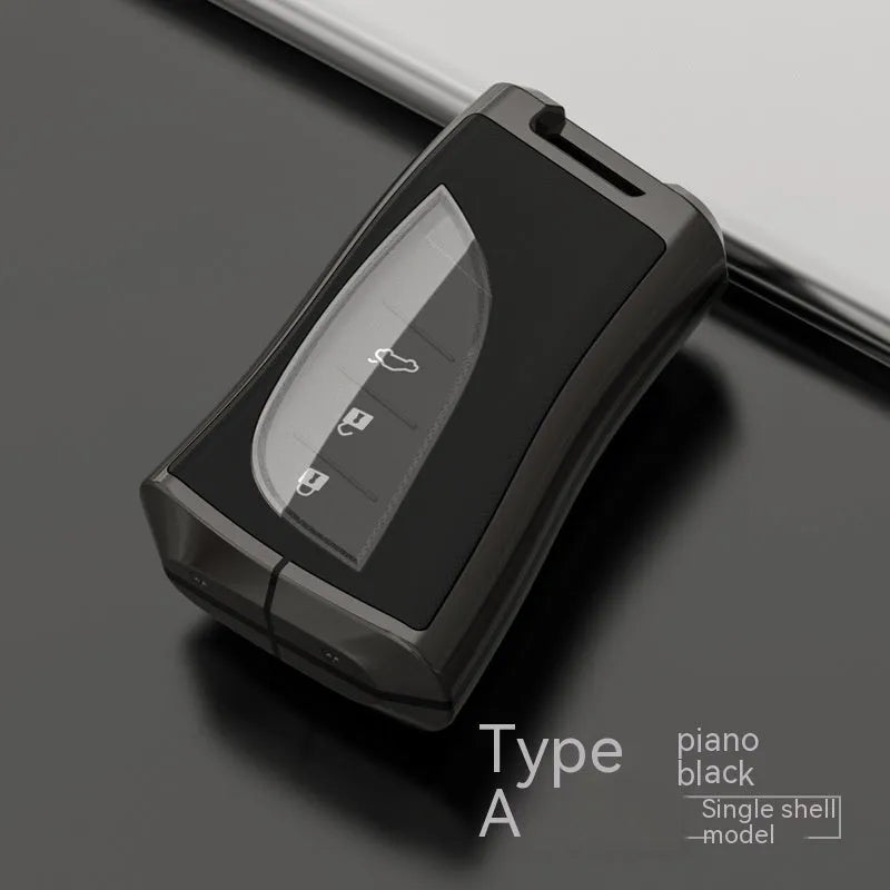 Lexus car key case cover in black, made from zinc alloy and TPU, shown in single shell style.