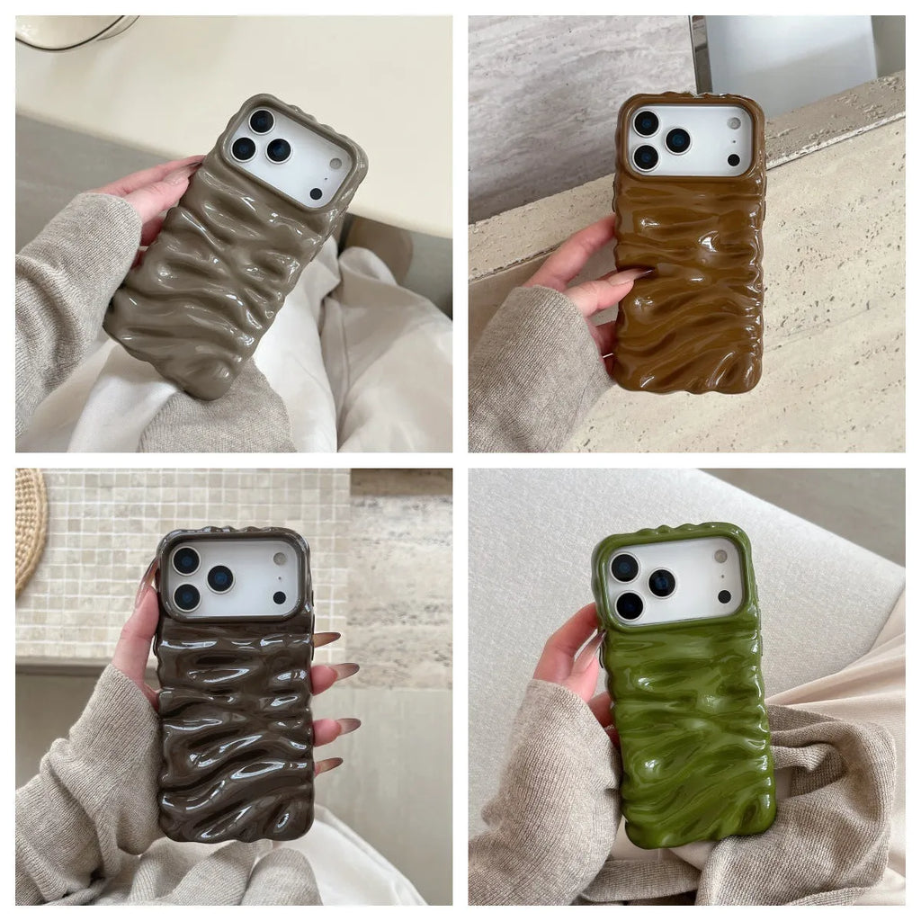 Three-dimensional pleated cream pattern TPU mobile phone case for iPhone, anti-fall anti-fingerprint, solid colour