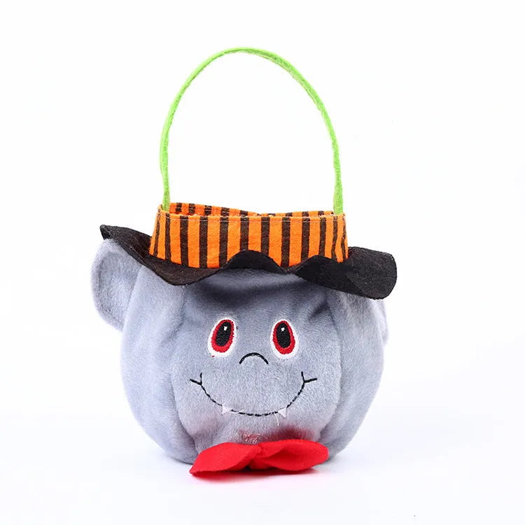 Halloween candy bag with pumpkin pattern, 16cm square size with handle for trick-or-treating